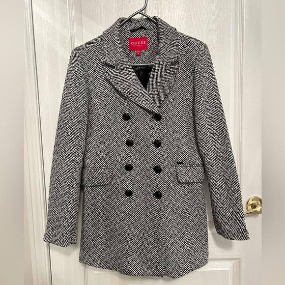 Check Double Breasted Twill Blazer Jacket from  Guess - Picture 1 of 7